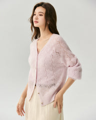 Cashmere Silk V-Neck Pointelle Cardigan
