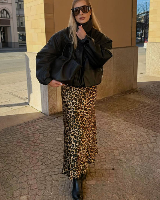 Classic Leopard Print Maxi Silk Skirt