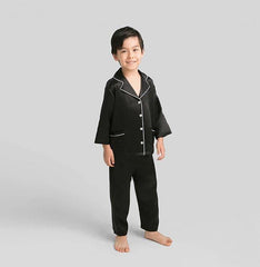 Classic Long Set Kid's Silk Pajamas Black