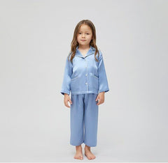Classic Long Set Kid's Silk Pajamas Blue