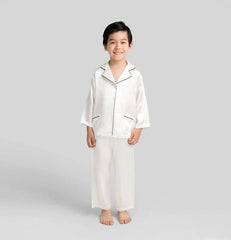 Classic Long Set Kid's Silk Pajamas Ivory