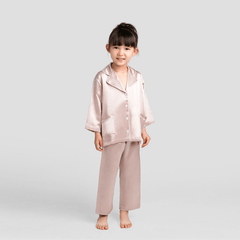 Classic Long Set Kid's Silk Pajamas Pink