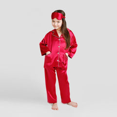 Classic Long Set Kid's Silk Pajamas Red