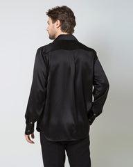 Classic Long Sleeve Silk Men's Shirt, Black