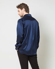 Classic Long Sleeve Silk Men's Shirt, Navy