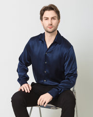 Classic Long Sleeve Silk Men's Shirt, Navy