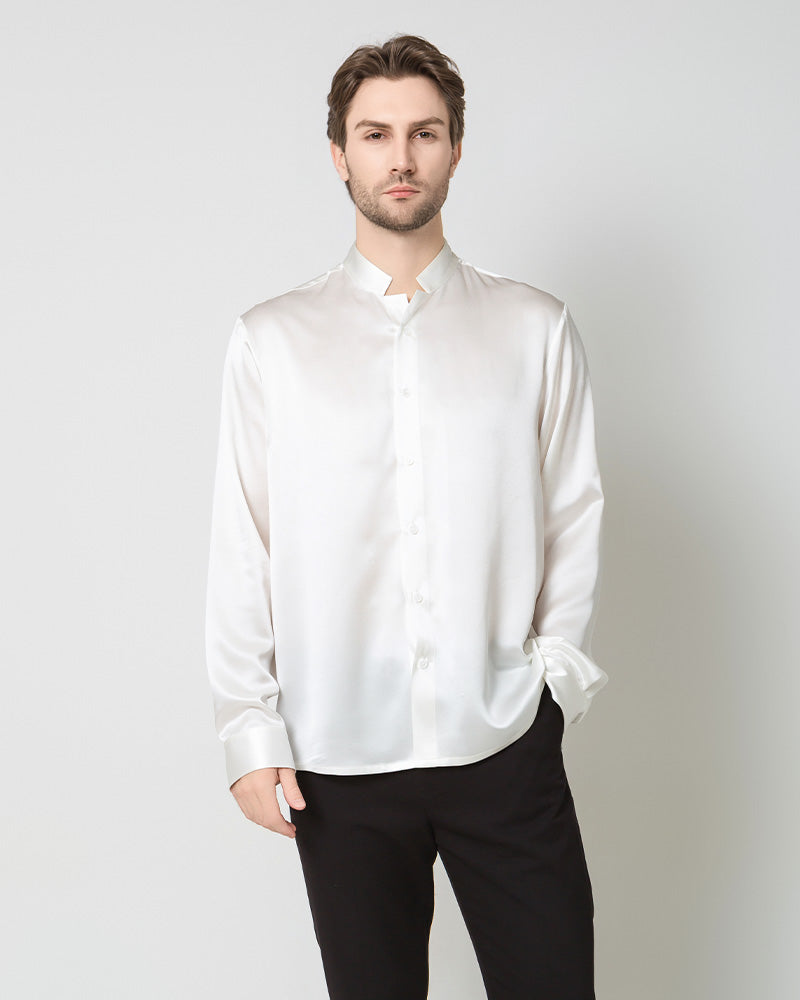 Classic Silk Men's Button Down Shirt, White