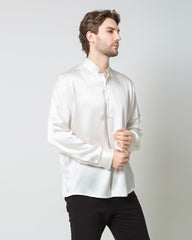 Classic Silk Men's Button Down Shirt, White