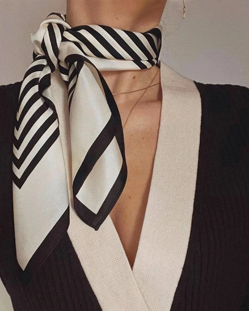 Classic Silk Striped Scarf, Black and White