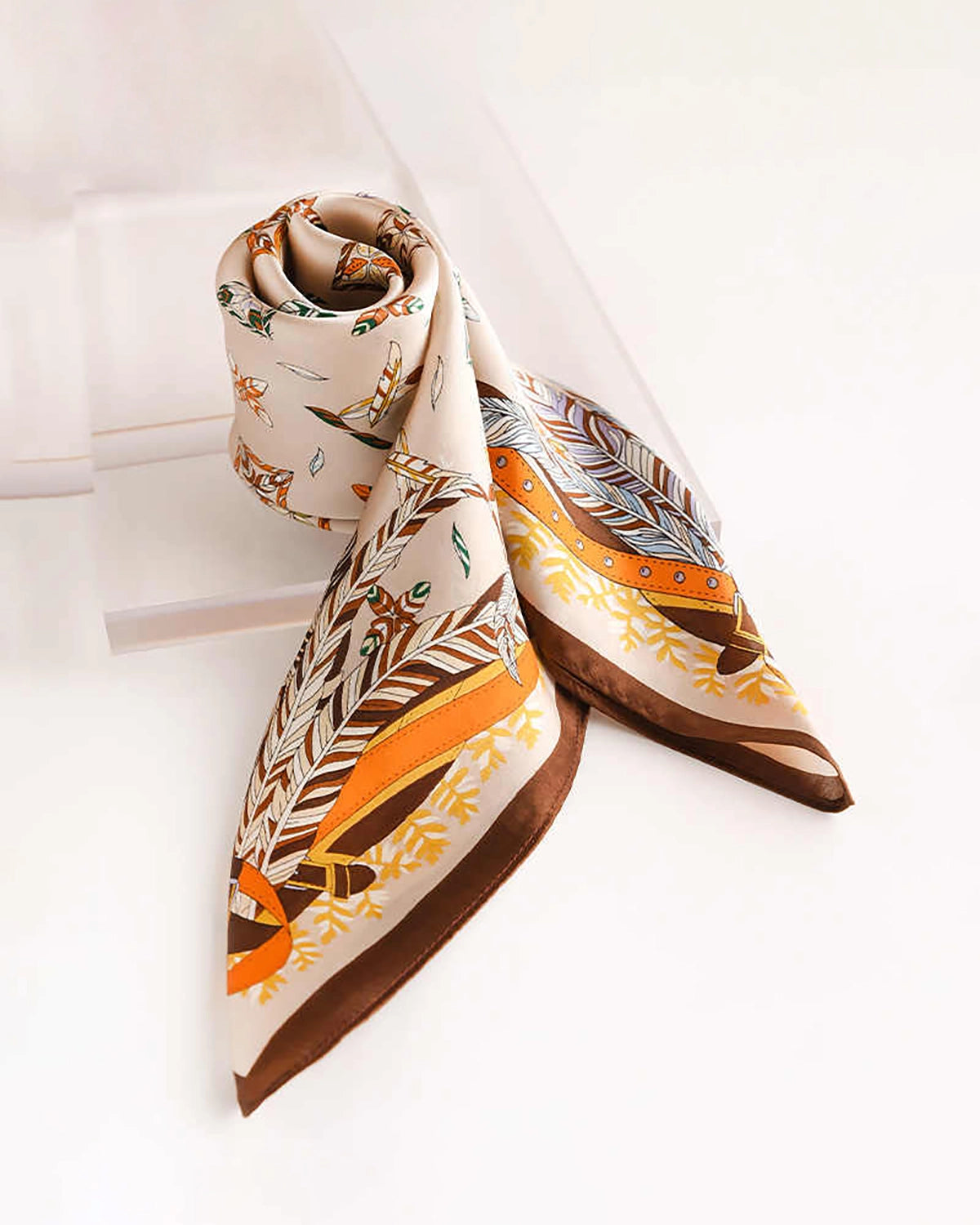 Versatile Square Silk Scarf, Cream and Chocolate Brown