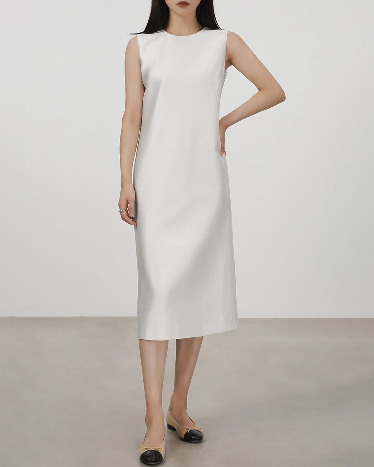 40 Momme Silk Sleeveless Midi Dress, White