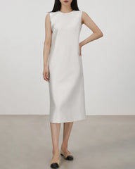 40 Momme Silk Sleeveless Midi Dress, White