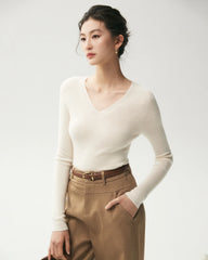 100% Merino Wool V-Neck Top