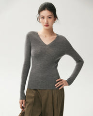100% Merino Wool V-Neck Top