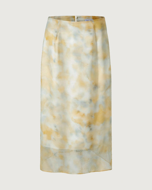 Silk Georgette Watercolor Print Midi Skirt