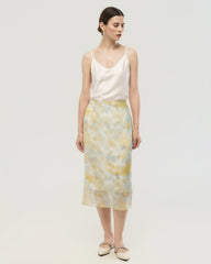 Silk Georgette Watercolor Print Midi Skirt