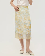 Silk Georgette Watercolor Print Midi Skirt
