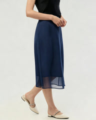 Silk Chiffon Straight Skirt with Back Slit