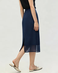 Silk Chiffon Straight Skirt with Back Slit