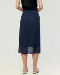Silk Chiffon Straight Skirt with Back Slit