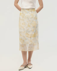 Silk Georgette Watercolor Print Midi Skirt