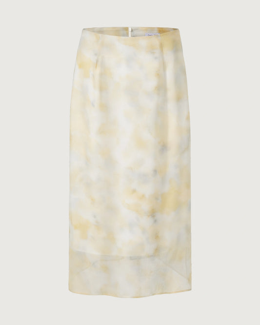 Silk Georgette Watercolor Print Midi Skirt