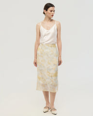 Silk Georgette Watercolor Print Midi Skirt