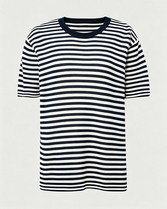 100% Mulberry Silk Jersey Striped T Shirt