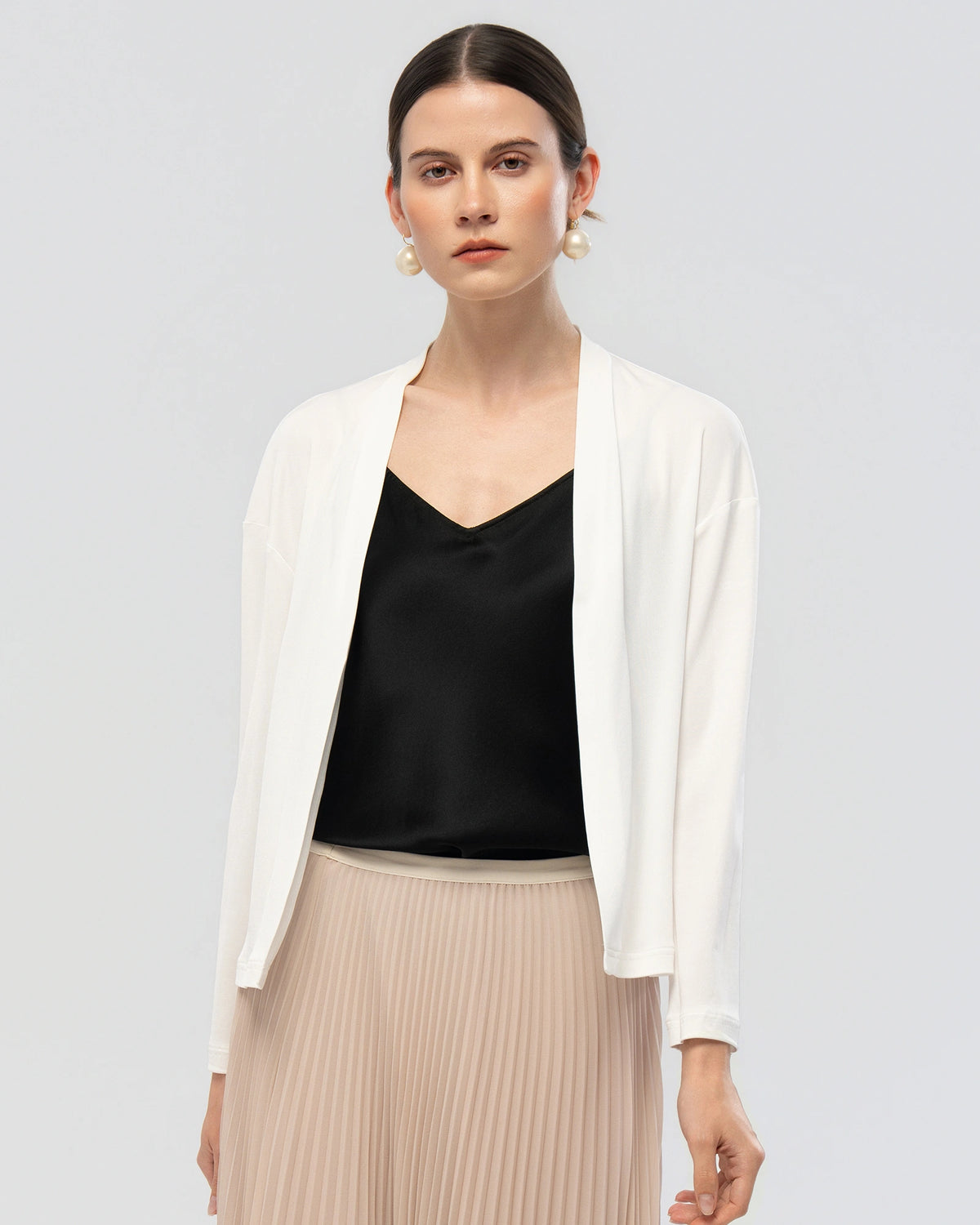 Washable Silk Jersey Draped Cardigan