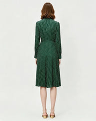 16 Momme Silk Polka Dot Bow Tie Neck Midi Dress