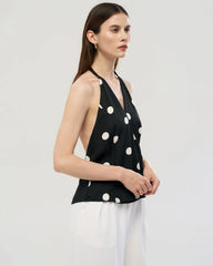 19 Momme Silk Halter Wrap Top with Open Back