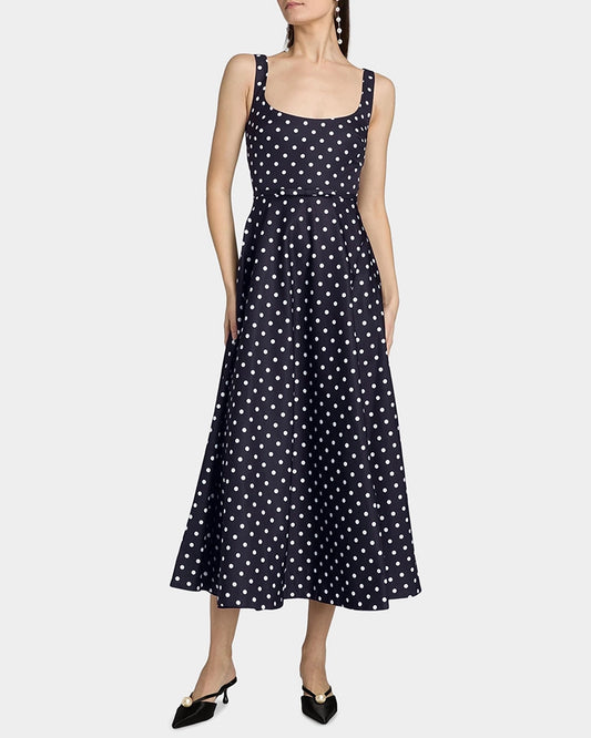 19 Momme Silk Polka Dot A Line Midi Dress