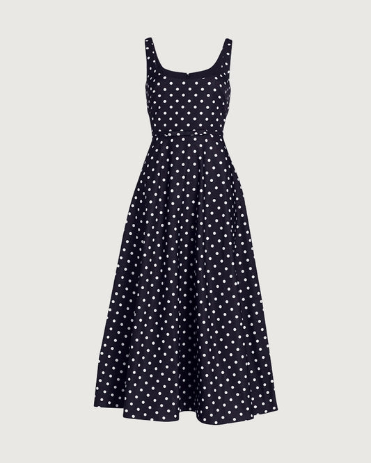 19 Momme Silk Polka Dot A Line Midi Dress