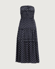 19 Momme Silk Polka Dot Strapless A-Line Midi Dress
