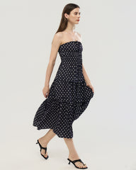 19 Momme Silk Polka Dot Strapless A-Line Midi Dress