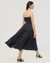 19 Momme Silk Polka Dot Strapless A-Line Midi Dress