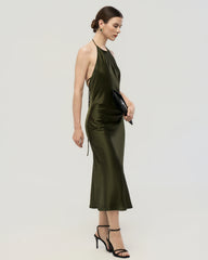 22 Momme Open Back Silk Halter Dress