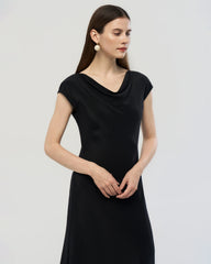 22 Momme Silk Cowl Neck Bias Cut Midi Dress