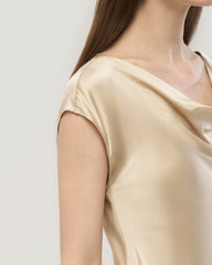 22 Momme Silk Cowl Neck Bias Cut Midi Dress