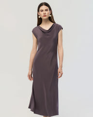 22 Momme Silk Cowl Neck Bias Cut Midi Dress