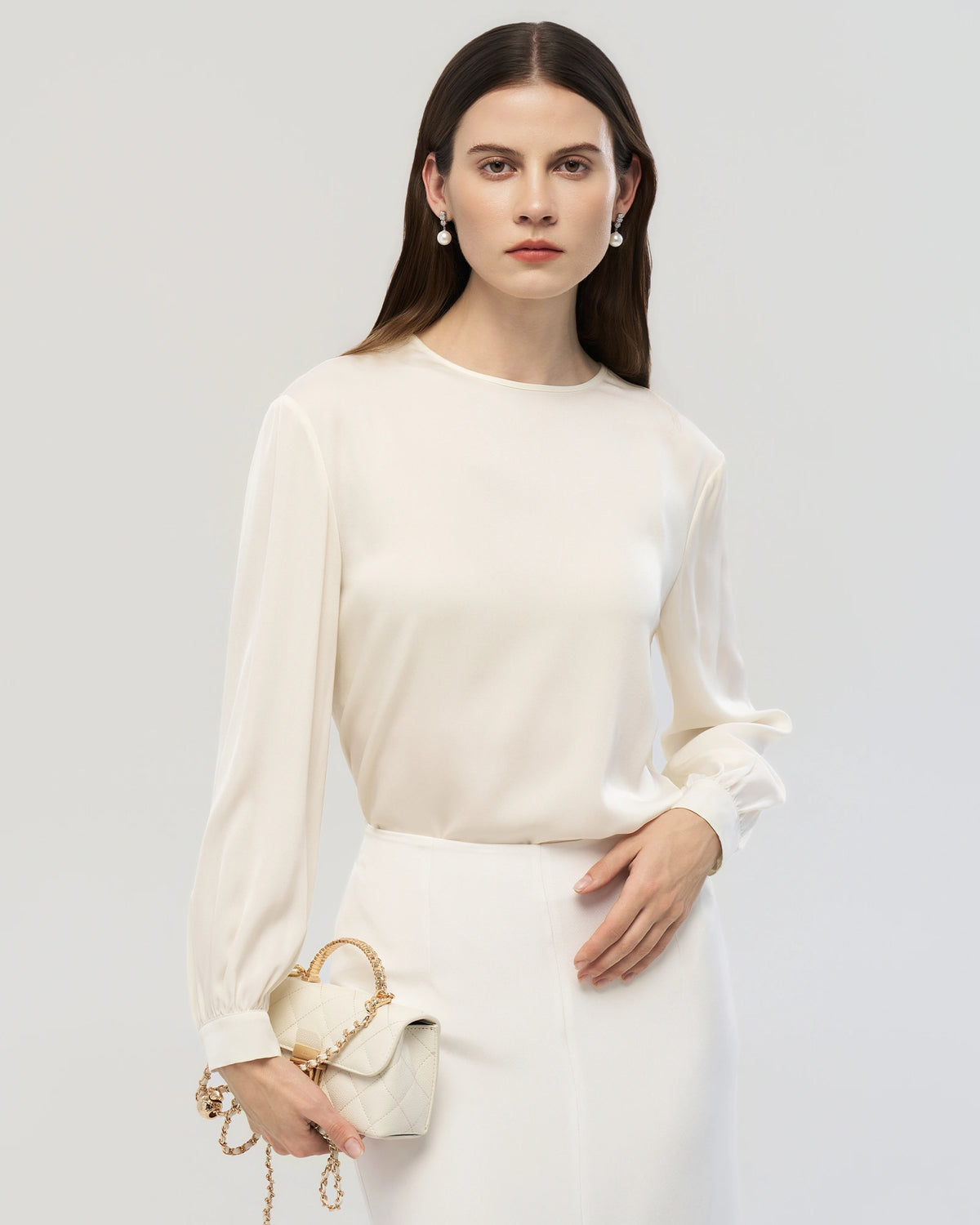 22 Momme Silk Crew Neck Drop Shoulder Pullover Blouse