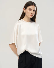 22 Momme Oversized Silk Crew Neck Half Sleeve Shirt
