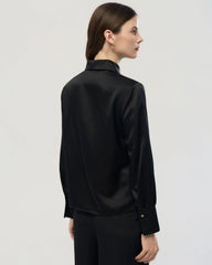 22 Momme Silk Cutout Collar Long Sleeve Blouse