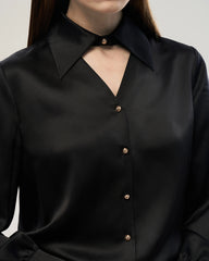22 Momme Silk Cutout Collar Long Sleeve Blouse