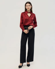 22 Momme Silk Cutout Collar Long Sleeve Blouse