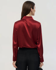 22 Momme Silk Cutout Collar Long Sleeve Blouse
