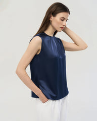 22 Momme Silk Split Neck Sleeveless Tank Top