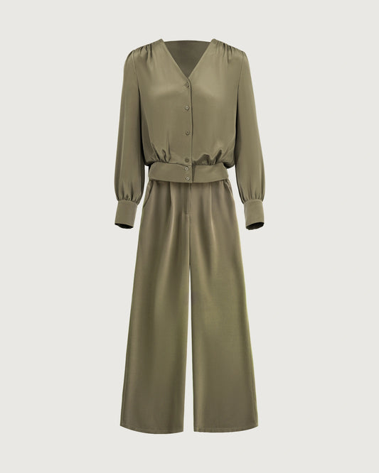 22 Momme Silk Shirt and Straight Pants Set