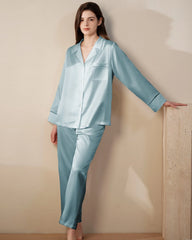 22 Momme Mulberry Silk Pajama Set with Lace Trim