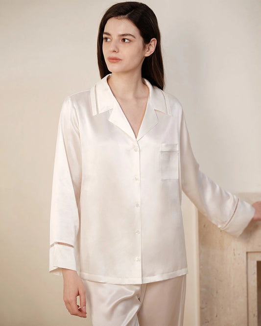 22 Momme Mulberry Silk Pajama Set with Lace Trim